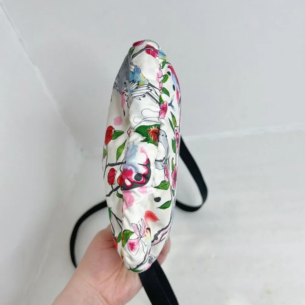 RARE LeSportSac Birds and Butterflies White Pink Nylon Crossbody Bag Swan